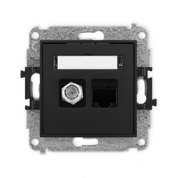 Mechanizm gniazda antenowego poj. typu F SAT + gniazda komp. poj. 1xRJ45, kat. 6, 8-stykowy Karlik seria ICON 12IGFK-3 kolor czarny mat