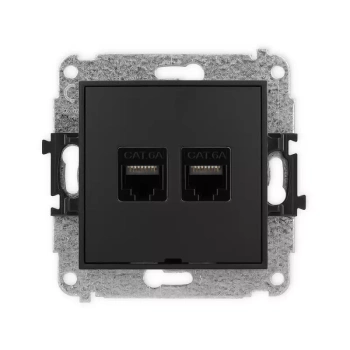 Mechanizm gniazda komputerowego podwójnego 2xRJ45, kat. 6A, 8-stykowy, bez pola opisowego Karlik seria MINI 12MGKBO-8 kolor czarny mat
