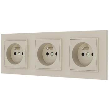 Trzy gniazda pojedyncze z ramką prostą seria MINI kolor taupe