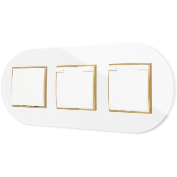 Włącznik pojedynczy i dwa gniazda hermetyczne z ramką okrągłą efekt szkła seria ICON kolor biały/złoty