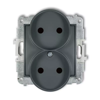 Mechanizm gniazda podwójnego do ramki bez uziemienia 2x2P z przesłonami torów Karlik seria ICON 28IGPR-2p kolor grafitowy mat