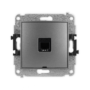 Mechanizm gniazda telefonicznego pojedynczego 1xRJ11, 4-stykowy, beznarzędziowe, bez pola opisowego Karlik seria ICON 11IGTBO-1 kolor grafitowy