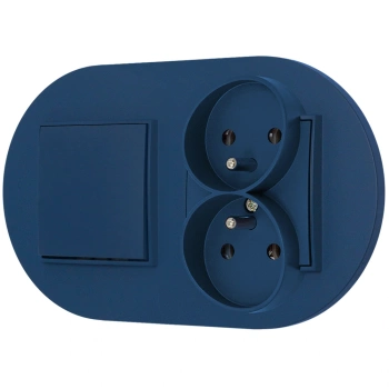 Włącznik pojedynczy z gniazdem podwójnym z ramką okrągłą seria MINI kolor navy blue