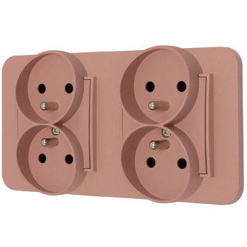 Dwa gniazda podwójne z ramką zaokrągloną seria MINI kolor łososiowy