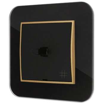 Włącznik krzyżowy w stylu USA ramka zaokrąglona efekt szkła seria ICON kolor czarny/złoty