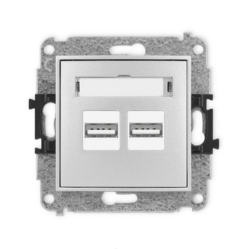 Mechanizm ładowarki USB podwójnej 2xUSB A, 15,5W max., 5V, 3.1A Karlik seria ICON 7ICUSB-6 kolor srebrny metalik