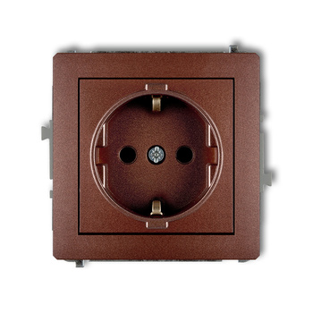 Mechanizm gniazda pojedynczego z uziemieniem SCHUKO 2P+Z z przesłonami torów Karlik seria DECO 9DGP-1sp kolor brązowy metalik