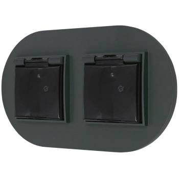 Dwa gniazda hermetyczne do łazienki z ramką okrągłą seria MINI kolor grafitowy mat