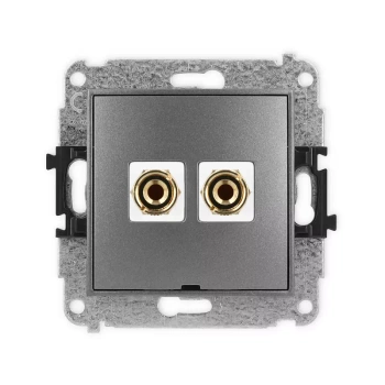 Mechanizm gniazda głośnikowego pojedynczego, bez pola opisowego typu banan - czerwony i czarny, pozłacany, 4 mm2, do lutowania Karlik seria MINI 11MGGBO-3 kolor grafitowy