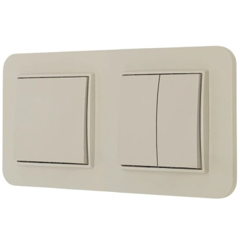 Dwa włączniki pojedynczy i podwójny z ramką zaokrągloną seria MINI kolor taupe
