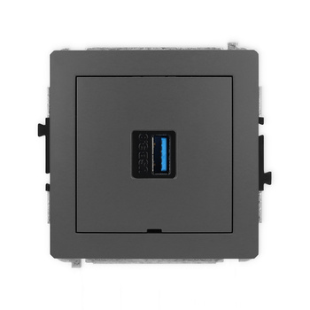 Mechanizm gniazda pojedynczego USB A-A 3.0, bez pola opisowego Karlik seria DECO 28DGUSBBO-5 kolor grafitowy mat