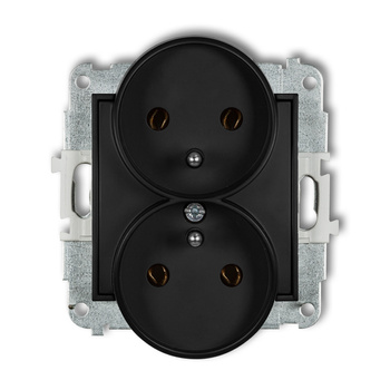 Mechanizm gniazda podwójnego do ramki z uziemieniem 2x2P+Z bez przesłon torów prądowych Karlik seria ICON 12IGPR-2z kolor czarny mat