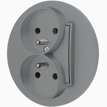 Gniazdo podwójne z ramką okrągłą seria MINI kolor szary mat