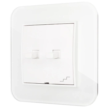 Włącznik schodowy podwójny w stylu USA ramka zaokrąglona efekt szkła seria ICON kolor biały