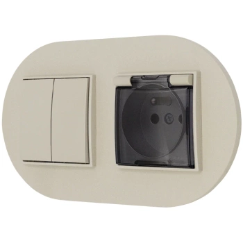 Włącznik podwójny z gniazdem hermetycznym z ramką okrągłą seria MINI kolor taupe