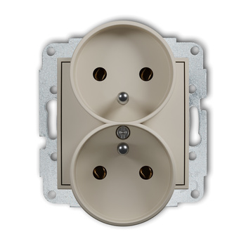 Mechanizm gniazda podwójnego do ramki z uziemieniem 2x2P+Z bez przesłon torów prądowych Karlik seria ICON 60IGPR-2z kolor taupe