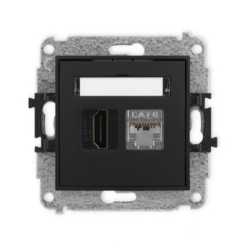 Mechanizm gniazda pojedynczego HDMI 2.0, 4K + gniazda komp. poj. 1xRJ45, kat. 6, ekranowany, 8-stykowy Karlik seria ICON 12IGHK-46 kolor czarny mat