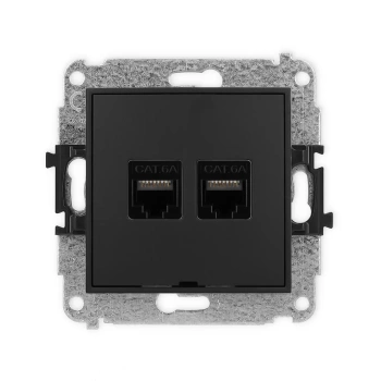 Mechanizm gniazda komputerowego podwójnego 2xRJ45, kat. 6A, 8-stykowy, bez pola opisowego Karlik seria ICON 12IGKBO-8 kolor czarny mat