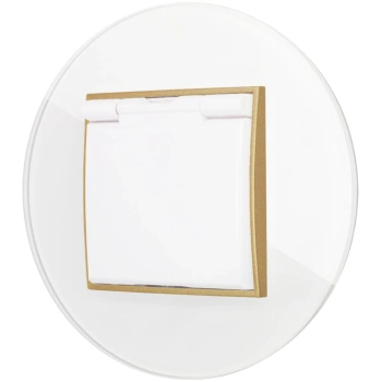 Gniazdo hermetyczne z ramką okrągłą efekt szkła seria ICON kolor biały/złoty