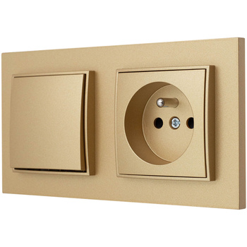 Włącznik z gniazdkiem pojedynczym kolor złoty 1