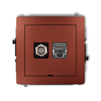 Mechanizm gniazda antenowego poj. typu F SAT + gniazda komp. poj. 1xRJ45, kat. 6 ekranowany, 8-stykowy, bez pola opisowego Karlik seria DECO 9DGFKBO-5 kolor brązowy metalik