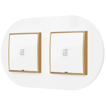 Dwa włączniki pojedyncze w stylu USA ramka okrągła seria Mini kolor biały mat/złoty
