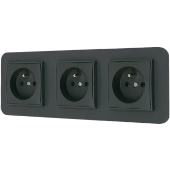 Trzy gniazda pojedyncze z ramką zaokrągloną seria MINI kolor grafitowy mat