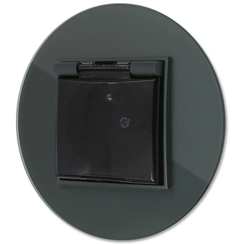 Gniazdo hermetyczne z ramką okrągłą efekt szkła seria ICON kolor grafitowy mat