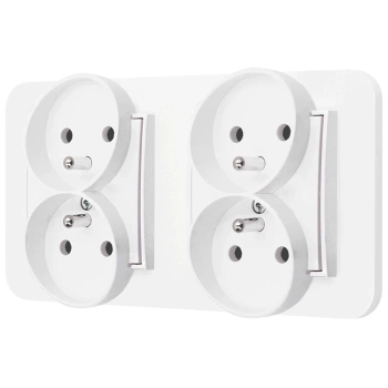 Dwa gniazda podwójne z ramką zaokrągloną seria MINI kolor biały mat