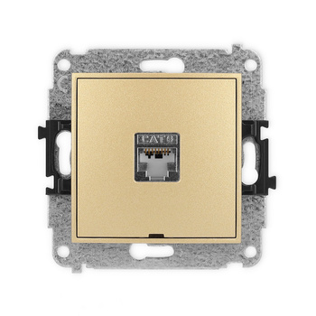 Mechanizm gniazda komputerowego pojedynczego 1xRJ45, kat. 6, ekranowany, 8-stykowy, bez pola opisowego Karlik seria ICON 29IGKBO-5 kolor złoty