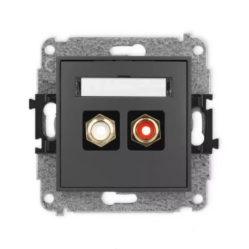 Mechanizm gniazda podwójnego RCA typu cinch - biały i czerwony, pozłacany Karlik seria MINI 28MGRCA-2 kolor grafitowy mat