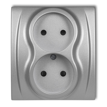 Gniazdo podwójne bez uziemienia 2x2P z przesłonami torów Karlik seria LOGO 7LGP-2p kolor srebrny metalik