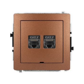Mechanizm gniazda komputerowego podwójnego 2xRJ45, kat. 7, ekranowany, 8-stykowy, bez pola opisowego Karlik seria DECO 9DGKBO-10 kolor brązowy metalik