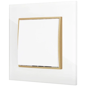 Włącznik pojedynczy z ramką kwadratową efekt szkła seria ICON kolor biały/złoty