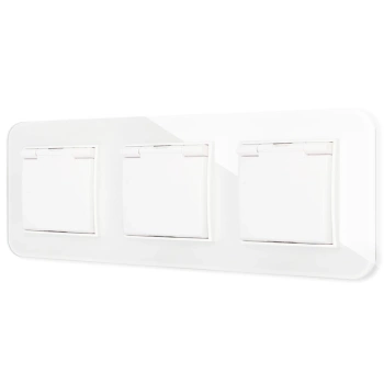 Trzy gniazda hermetyczne z ramką zaokrągloną efekt szkła seria ICON kolor biały