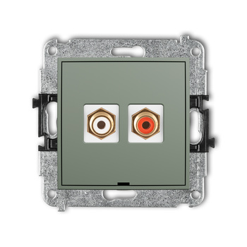 Mechanizm gniazda podwójnego RCA, bez pola opisowego typu cinch - biały i czerwony, pozłacany Karlik seria MINI 61MGRCABO-2 kolor szałwiowy