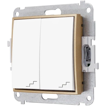 Włącznik schodowy podwójny bez ramki kolor biały/złoty