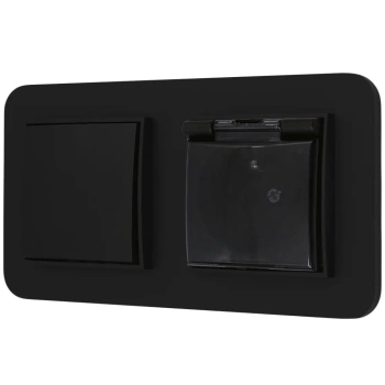 Włącznik pojedynczy z gniazdem hermetycznym z ramką zaokrągloną seria MINI kolor czarny