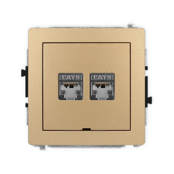 Mechanizm gniazda komputerowego podwójnego 2xRJ45, kat. 6, ekranowany, 8-stykowy, bez pola opisowego Karlik seria DECO 8DGKBO-6 kolor złoty metalik
