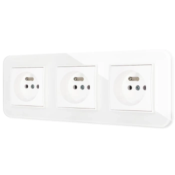 Trzy gniazda pojedyncze z ramką zaokrągloną efekt szkła seria ICON kolor biały