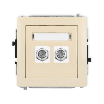 Mechanizm gniazda antenowego podwójnego typu F SAT niklowany Karlik seria DECO 1DGF-2 kolor beżowy