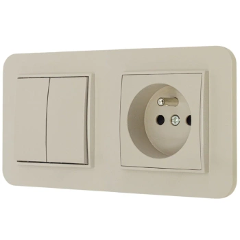 Włącznik podwójny z gniazdem pojedynczym z ramką zaokrągloną seria MINI kolor taupe