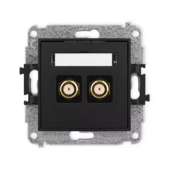 Mechanizm gniazda antenowego podwójnego typu F SAT pozłacany Karlik seria MINI 12MGF-2.1 kolor czarny mat