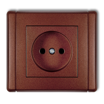 Gniazdo pojedyncze bez uziemienia 2P z przesłonami torów Karlik seria FLEXI 9FGP-1p kolor brązowy metalik