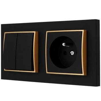 Włącznik podwójny z gniazdkiem kolor czarny mat/złoty 2