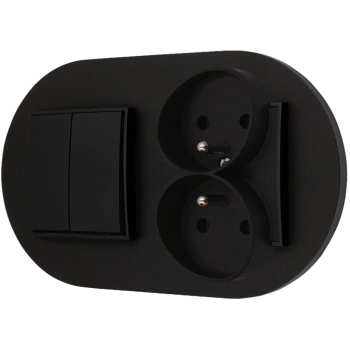 Włącznik podwójny z gniazdem podwójnym z ramką okrągłą seria MINI kolor czarny mat