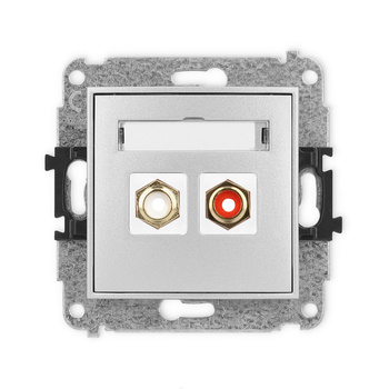 Mechanizm gniazda podwójnego RCA typu cinch - biały i czerwony, pozłacany Karlik seria ICON 7IGRCA-2 kolor srebrny metalik