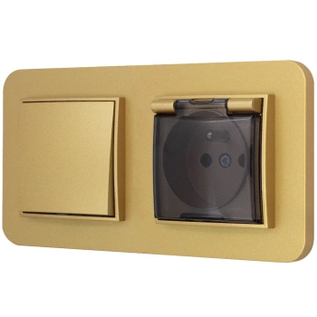 Włącznik pojedynczy z gniazdem hermetycznym z ramką zaokrągloną seria MINI kolor złoty