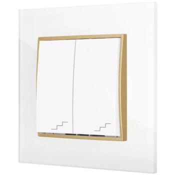 Włącznik schodowy podwójny z ramką kwadratową efekt szkła seria ICON kolor biały/złoty