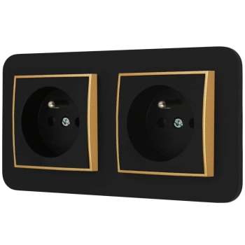 Dwa gniazda pojedyncze z ramką zaokrągloną seria MINI kolor czarny złoty